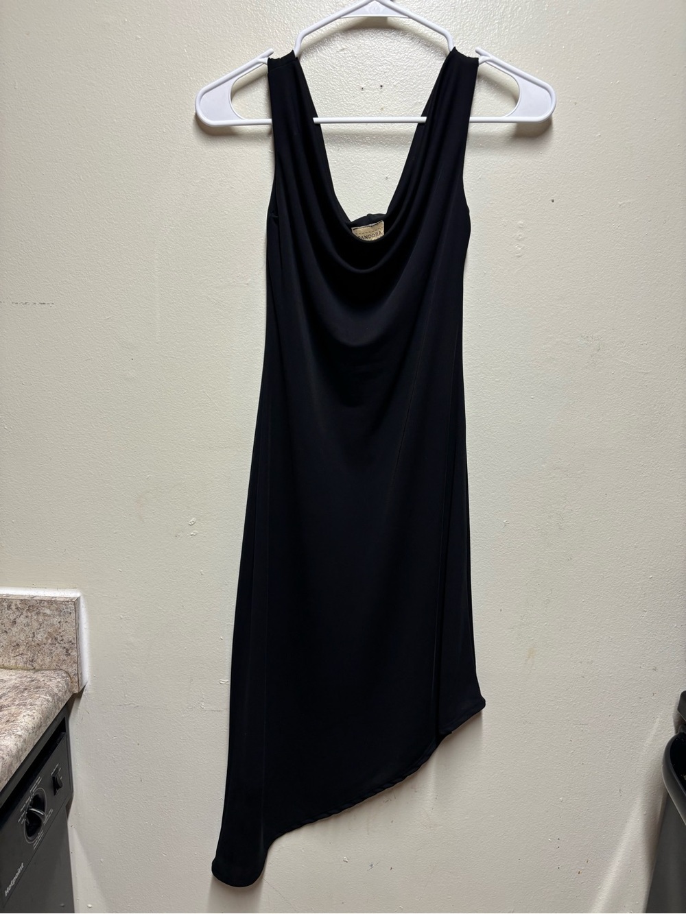 Pandora Black Asymmetrical Cowl Neck Sleeveless Dress small LBD - Picture 2 of 5